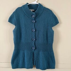 Vintage Suzie Blue Wool Blend Chunky Knit Button Front Cardigan Sweater Size XL